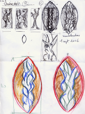 Les Mandorles - dc. 2006 - croquis (crayons de couleurs)