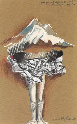 Orhy - croquis (crayons de couleurs, collage) - Pques 1997 - vent glacial dans la limpidit des horizons bleuts
