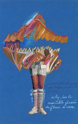 Orhy - croquis (crayons de couleurs, collage) - Pques 1997 - ascension pascale quand le pays basque cherche le golgota - orhy, dans la musicalit glace des fleurs de verre